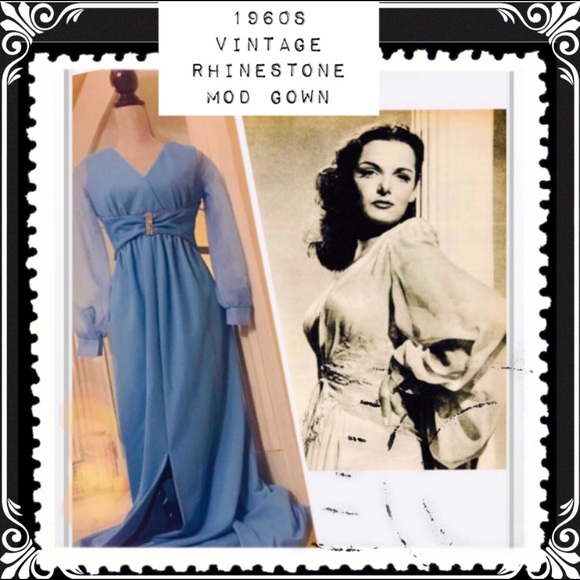 1960s Vintage Cinderella Blue Rhinestone Gown M - Picture 7 of 8